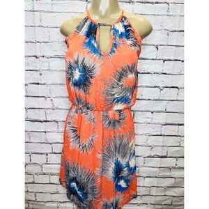 Anthropologie Womens Orange Keyhole Neckline Sleeveless Halter Dress Size Small
